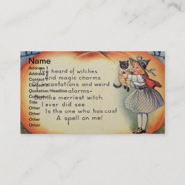 Little Witch & Cat (Vintage Halloween Card) Business Card (Front)