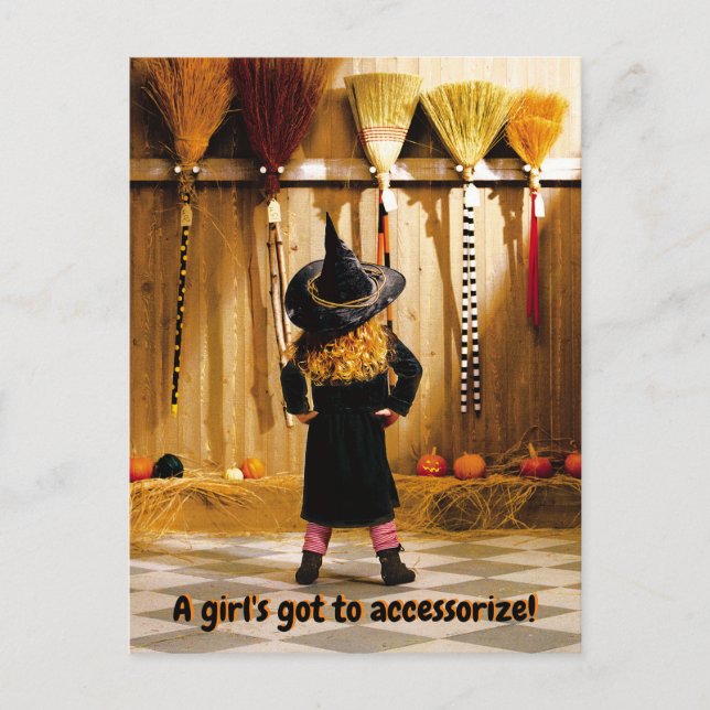 Little Witch Choosing A Broom Invitation Postcard (Front)