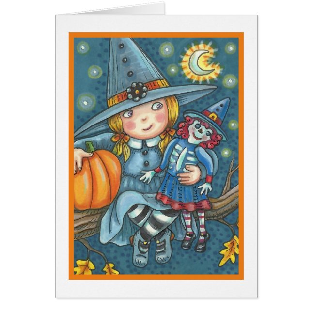 LITTLE WITCH & DOLL HALLOWEEN GREETING CARD Blank (Front)
