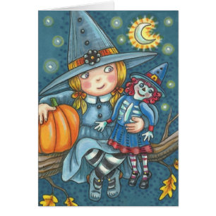 LITTLE WITCH & DOLL HALLOWEEN GREETING CARD Blank