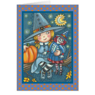LITTLE WITCH & DOLL HALLOWEEN GREETING CARD Blank