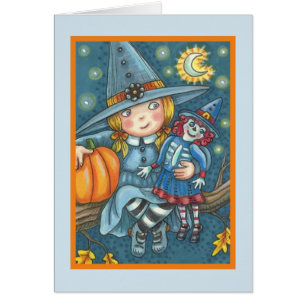 LITTLE WITCH & DOLL HALLOWEEN GREETING CARD Blank