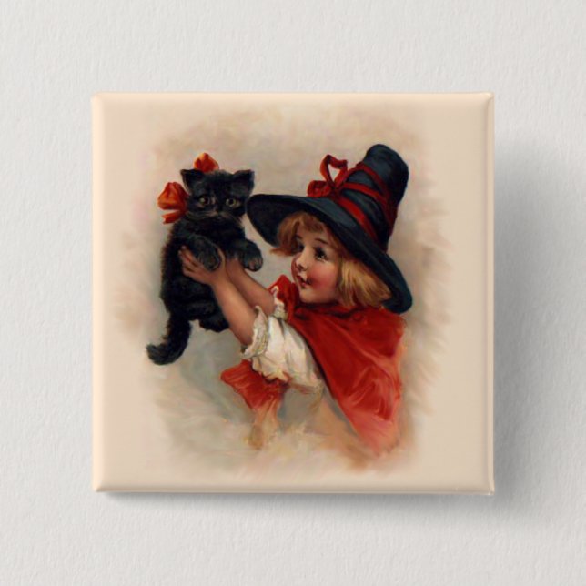 Little Witch Girl 2 Inch Square Button (Front)