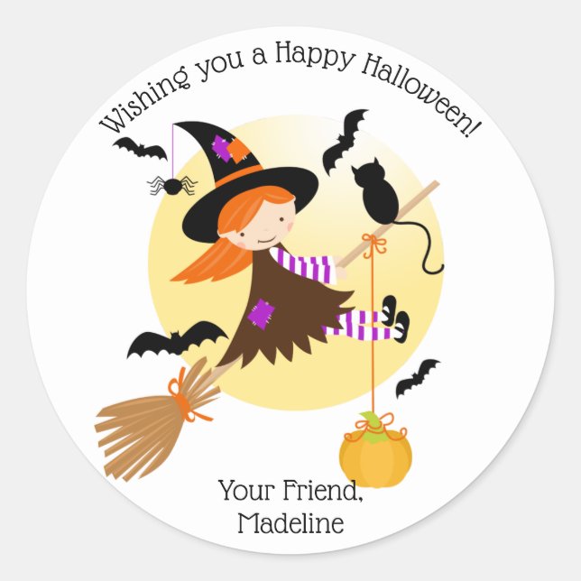 Little Witch Girl | Kids Halloween Sticker (Front)