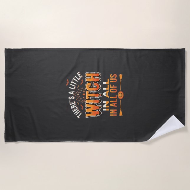 Little Witch Halloween Witch Typography Design_1 Beach Towel (Front)