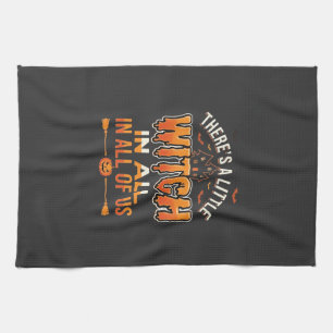 Little Witch Halloween Witch Typography Design_1 Kitchen Towel