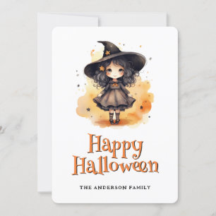 Little Witch In A Hat Kids Happy Halloween Card