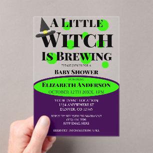 Little Witch is Brewing Halloween Baby Shower Acrylic Invitations