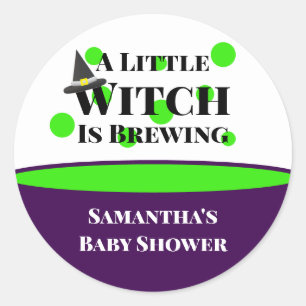 Little Witch is Brewing Halloween Baby Shower Classic Round Sticker