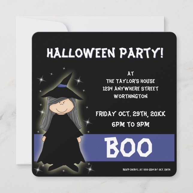 Little Witch Kid's Halloween Party Invitation (Front)