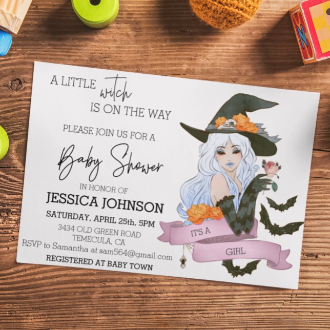 Little Witch On the Way Baby Shower Halloween Invitation (Creator Uploaded)