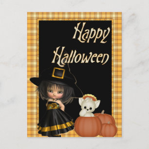 Little Witch & White Cat Halloween Postcards D10