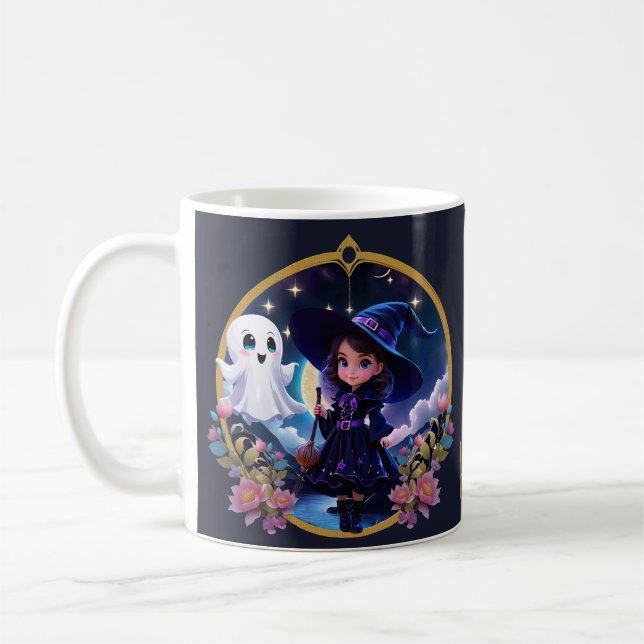 Little witch with big, sparkling eyes.  coffee mug (Left)