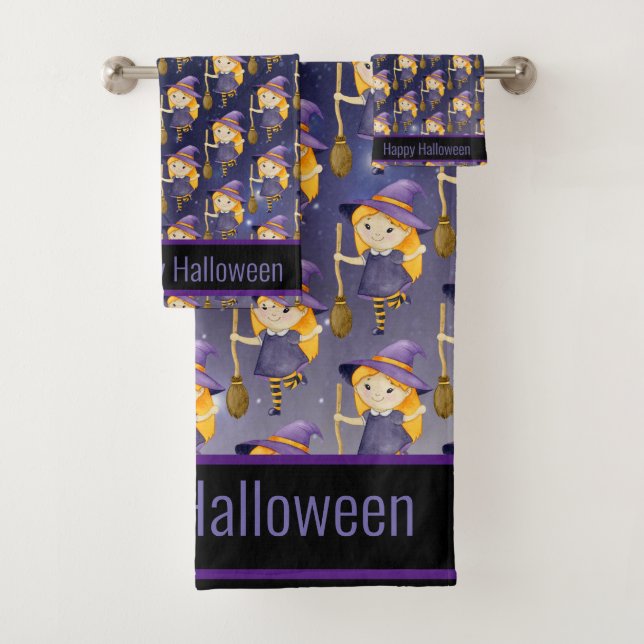 Little Witches Party Night Pattern Bath Towel Set (Insitu)