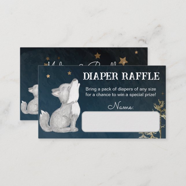 Little wolf themed baby shower diaper raffle enclosure card (Front/Back)