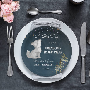 Little wolf themed baby shower tableware paper plate