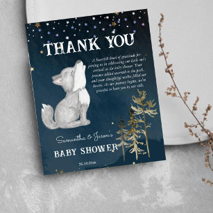 Little wolf themed baby shower thank you card