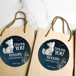 Little wolf themed birthday party favor thank you classic round sticker