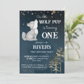 Little wolf themed birthday party invitation (Standing Front)