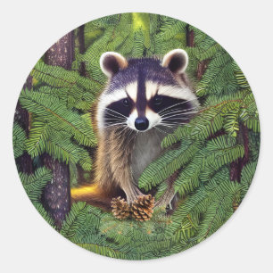 Little Woodland Wilderness Raccoon Classic Round Sticker