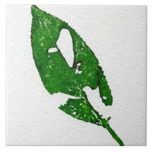 Little worm eaten green leaf nature print tile