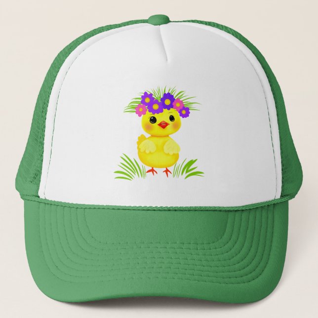 Little yellow duck with flowers trucker hat (Front)