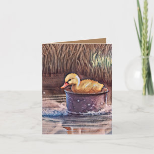 Little Yellow Duckling Playing In Bucket Card