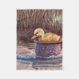 Little Yellow Duckling Playing In Bucket Fleece Blanket