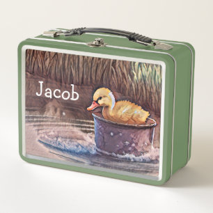Little Yellow Duckling Playing In Bucket Metal Lunch Box