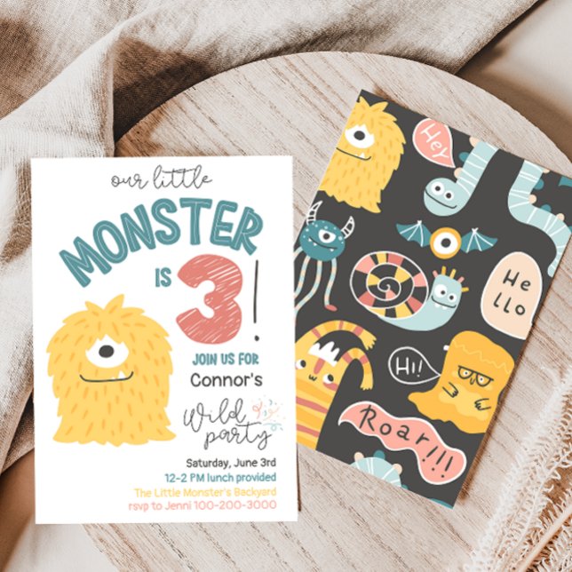Little Yellow Monster 3rd Birthday Invitation (Creator Uploaded)
