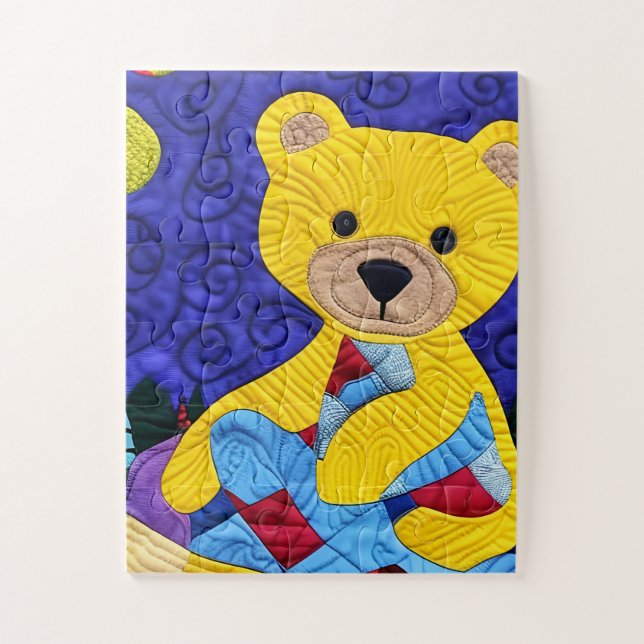Little Yellow Teddy Bear Quilt Like Design Jigsaw Puzzle (Vertical)