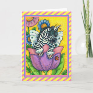 LITTLE ZEBO WHIMSYNICKER, ZEBRA UNICORN Blank Holi Holiday Card