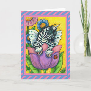 LITTLE ZEBO WHIMSYNICKER, ZEBRA UNICORN Blank Holiday Card