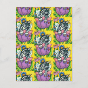 LITTLE ZEBO WHIMSYNICKER, ZEBRA UNICORN Fantasy Holiday Postcard