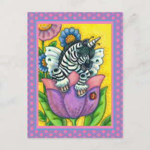 LITTLE ZEBO WHIMSYNICKER, ZEBRA UNICORN Fantasy Holiday Postcard