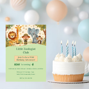 Little Zoologist Safari Animals Kids Birthday Invitation