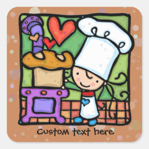 LittleGirlie Chef loves to bake bread Lt Rust Square Sticker