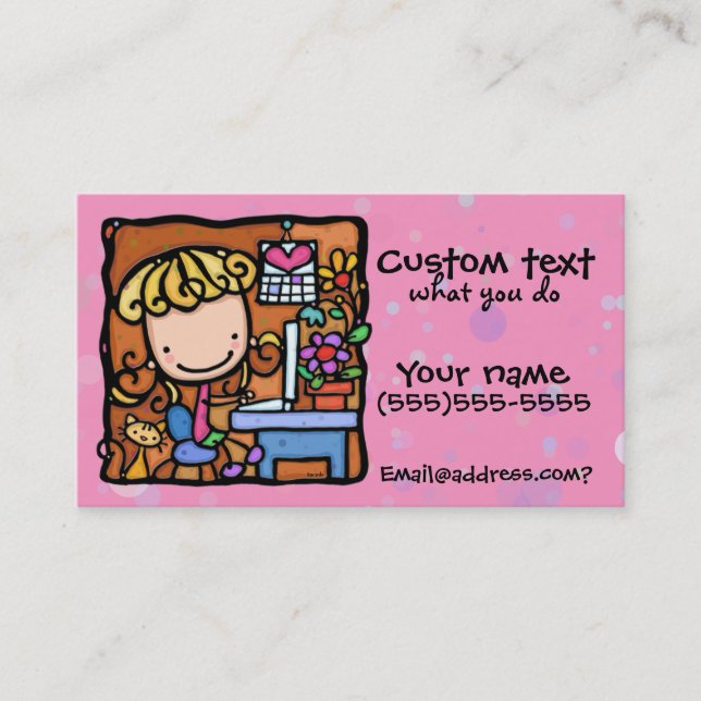 LittleGirlie designer writer bookkeeper cutie PNK Business Card (Front)