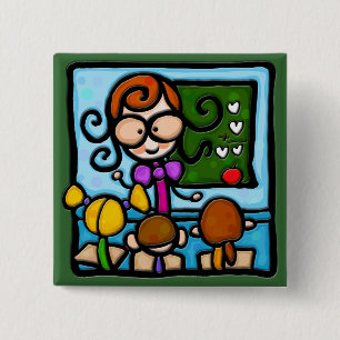 LittleGirlie plays teacher! 2 Inch Square Button
