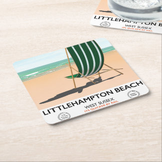 Littlehampton Beach East Sussex travel poster Square Paper Coaster
