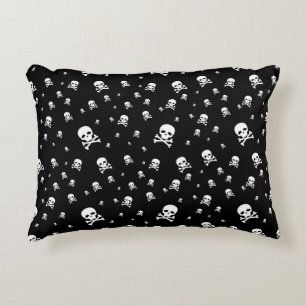 Littles White Pirates Skulls on Black Background Accent Pillow
