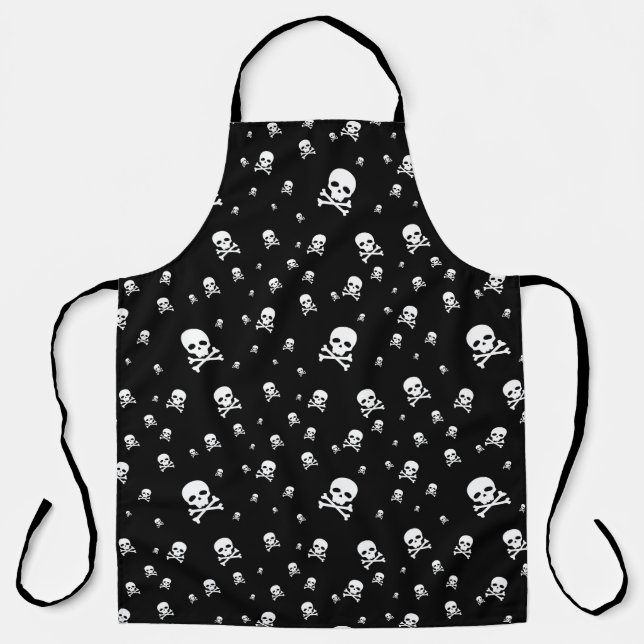 Littles White Pirates Skulls on Black Background Apron (Front)