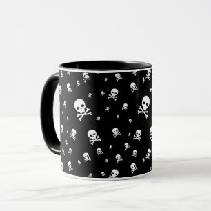Littles White Pirates Skulls on Black Background Mug