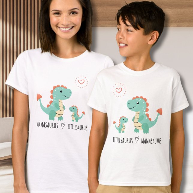 Littlesaurus loves Mamasaurus Family Matching Tee (Mother and Kids Matching Tee For Mothers Day or Casual Days)