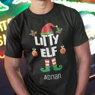 Litty elf funny Christmas family outfit name T-Shirt