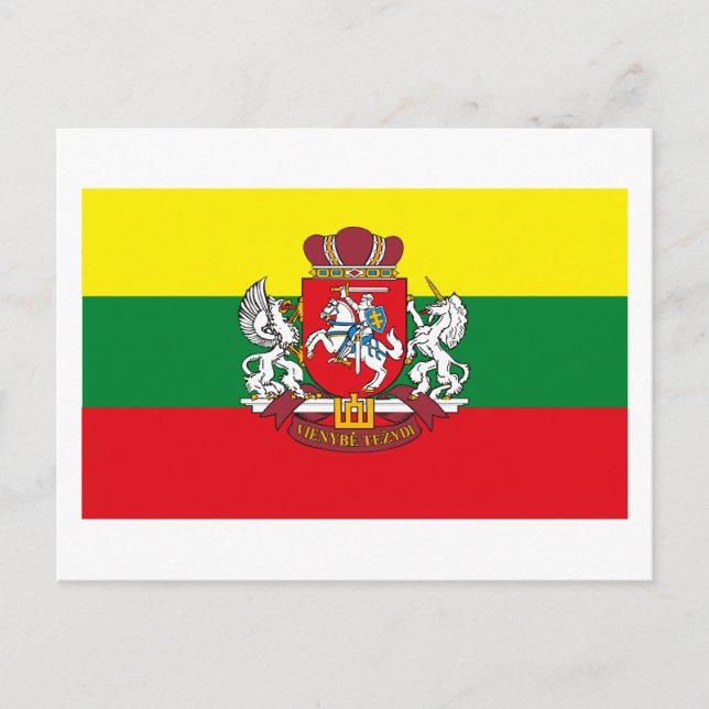 Lituanie Drapeau avec carte postale COA (Devant)