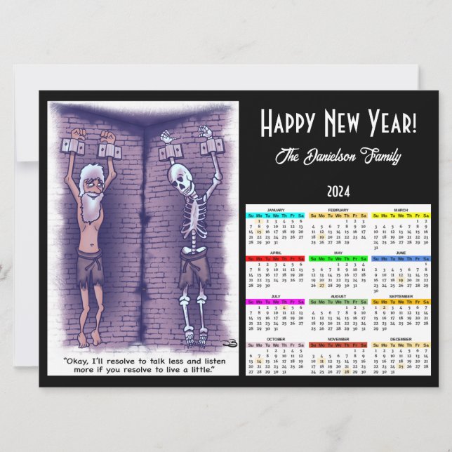 Live A Little New Years Holiday Calendar Card (Front)