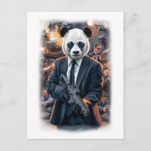 Live Action Panda Hero Movie on a White Holiday Postcard