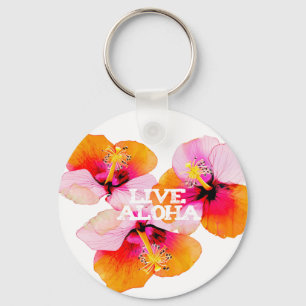 Live Aloha Hibiscus Floral Tropical Flowers Hawaii Keychain