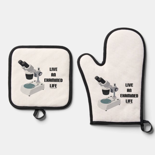 Live An Examined Life Advice Compound Microscope Oven Mitt & Pot Holder Set (Front)